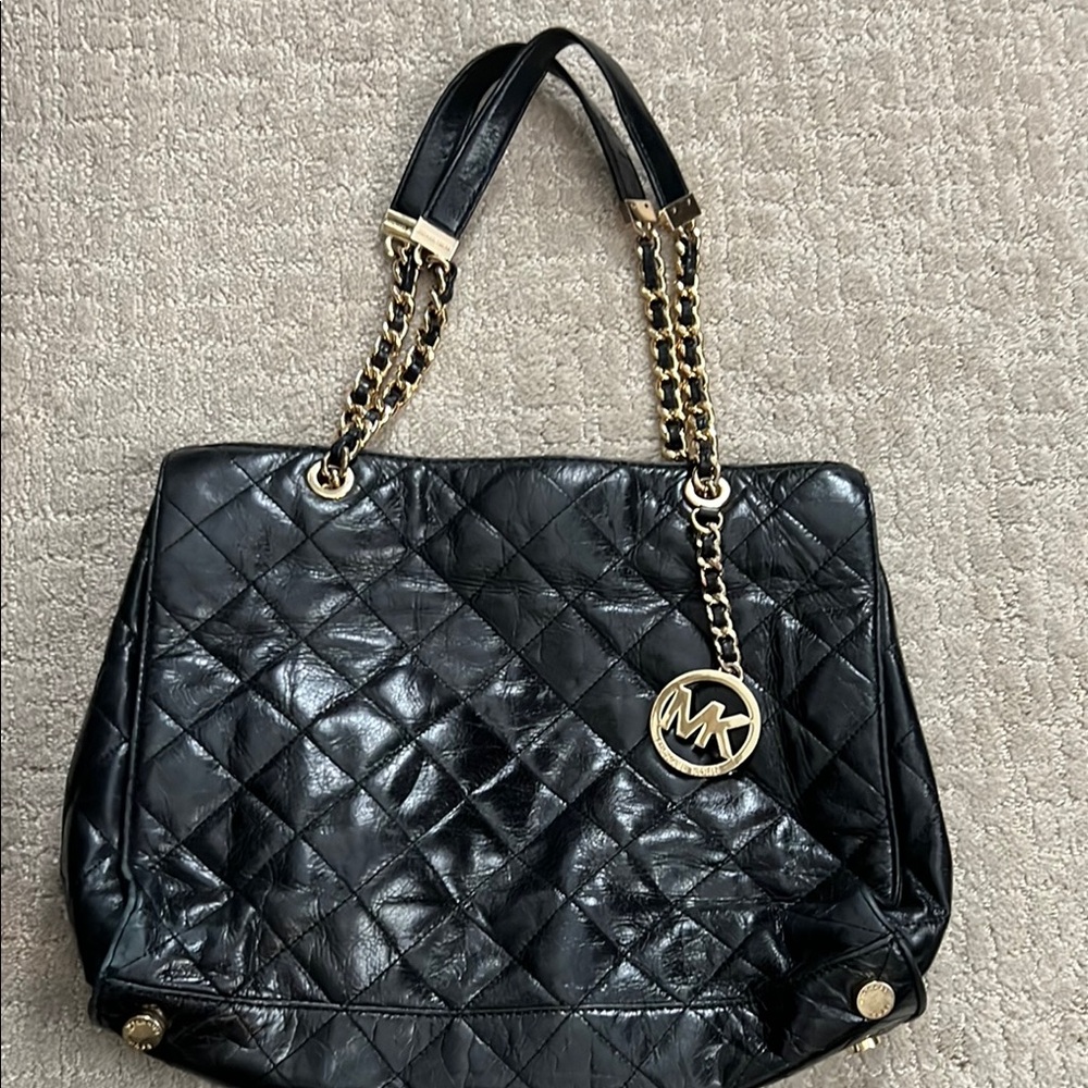Michael Kors Black and Gold Quilted Shoulder Bag